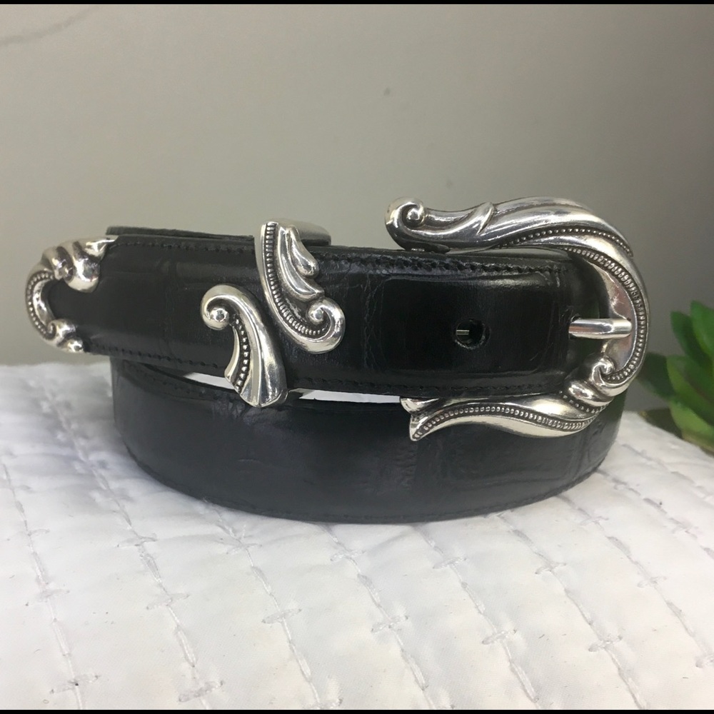 Brighten Crocodile Embossed Leather belt SZ Small